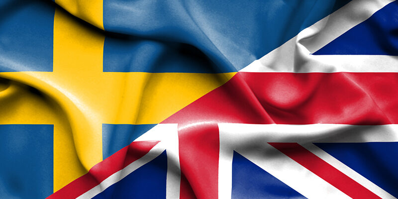 waving flag of united kingdon and sweden